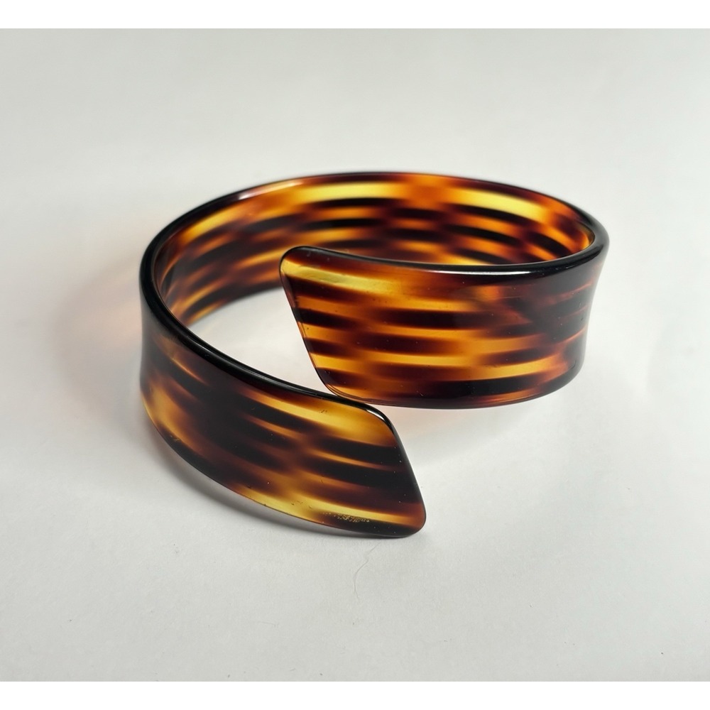 Vintage Bypass Cuff Bangle Bracelet Retro Statement Faux Tortoise Shell